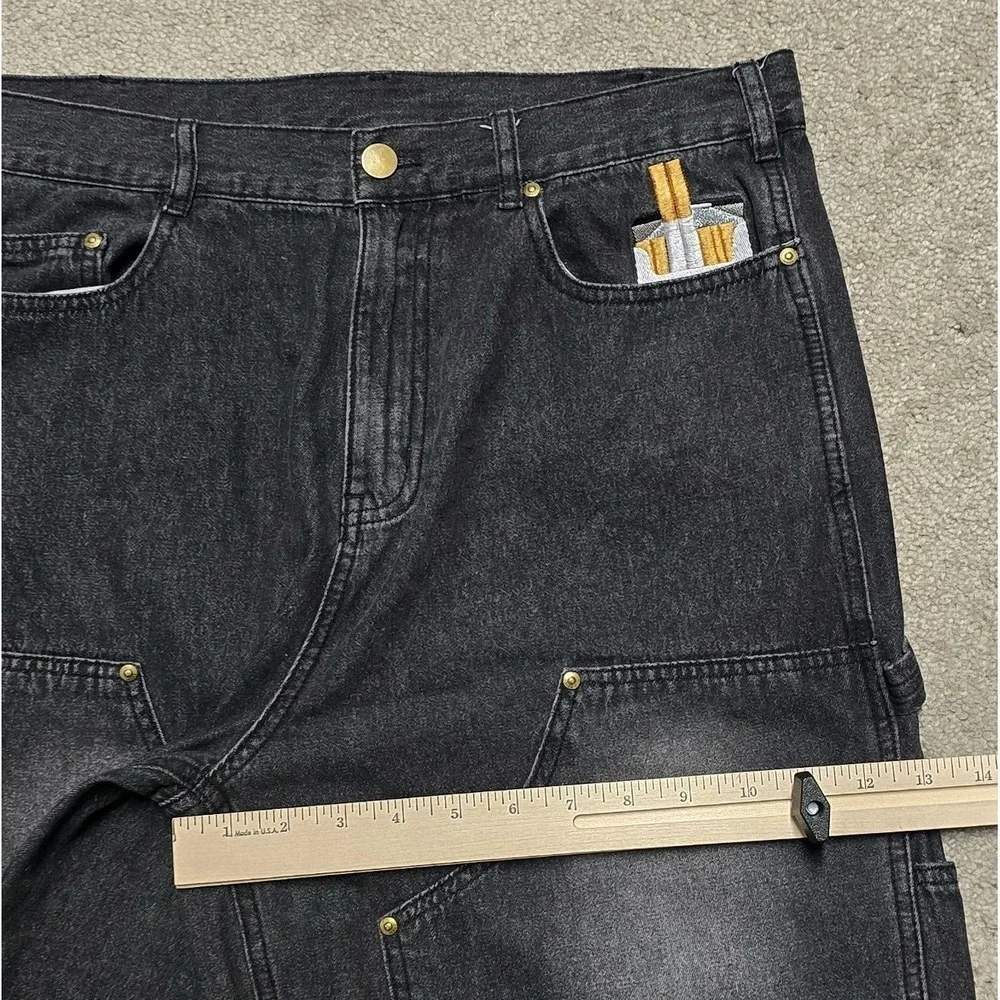 VTG Black Dart Double Knee Baggy Cargo Carpenter Jeans Mens M 33 Embroidered 90s